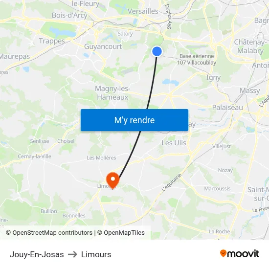 Jouy-En-Josas to Limours map