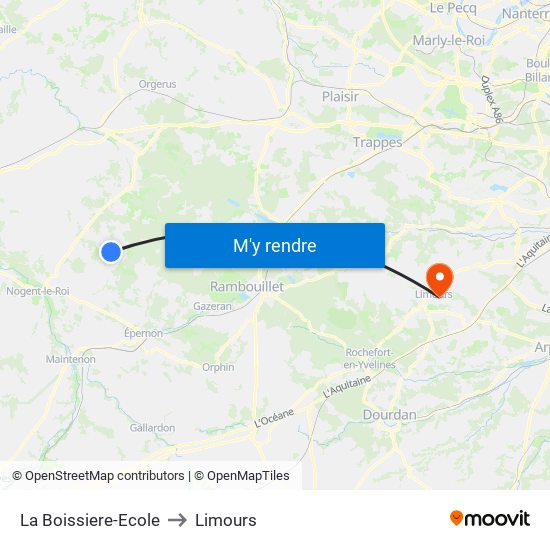 La Boissiere-Ecole to Limours map