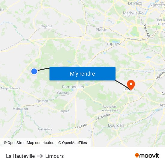 La Hauteville to Limours map