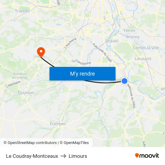 Le Coudray-Montceaux to Limours map