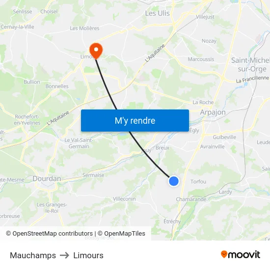 Mauchamps to Limours map