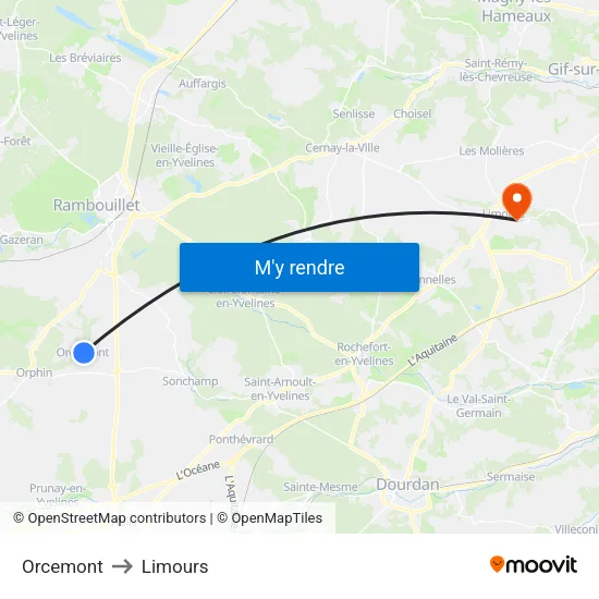 Orcemont to Limours map