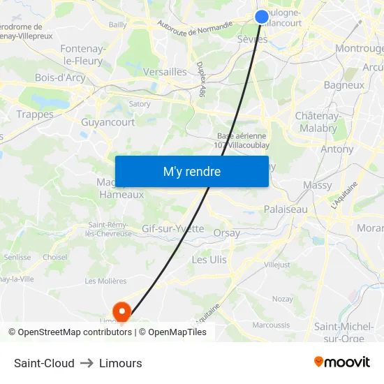 Saint-Cloud to Limours map