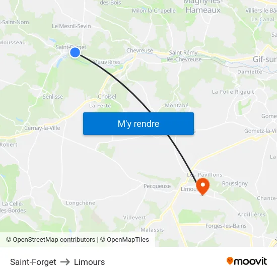 Saint-Forget to Limours map