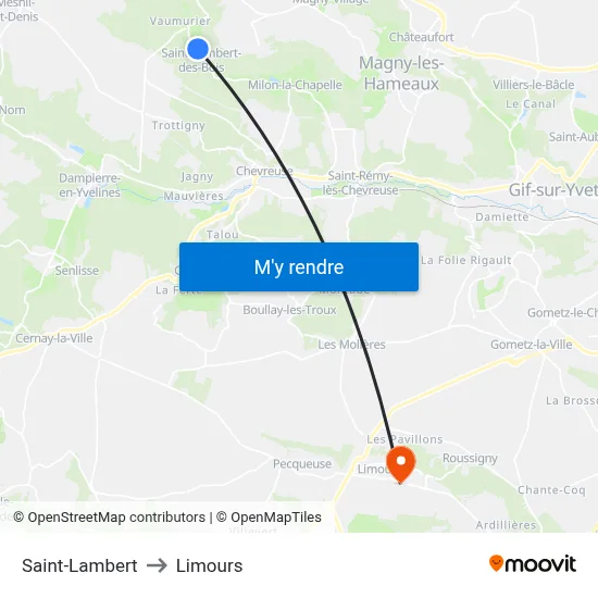 Saint-Lambert to Limours map