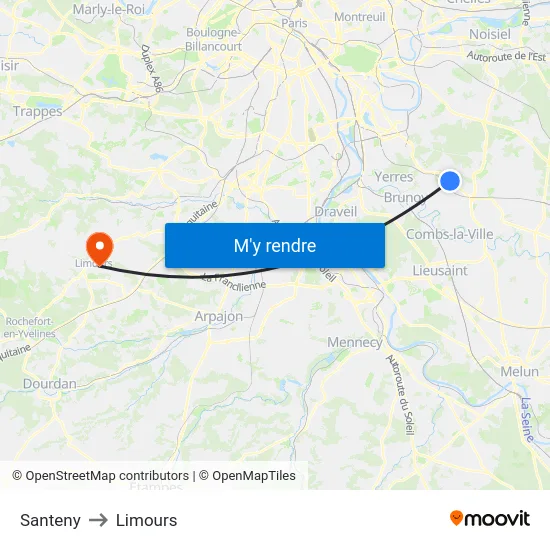 Santeny to Limours map