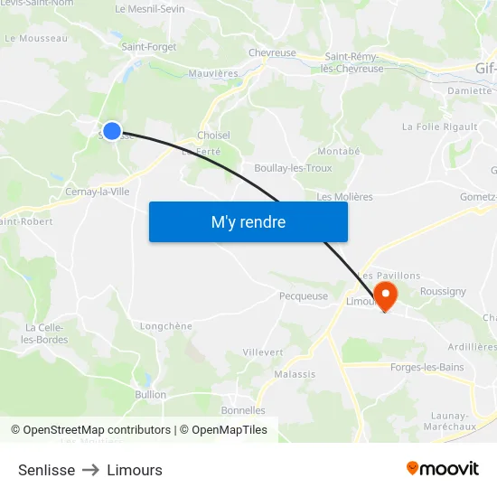 Senlisse to Limours map