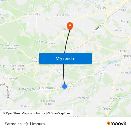 Sermaise to Limours map