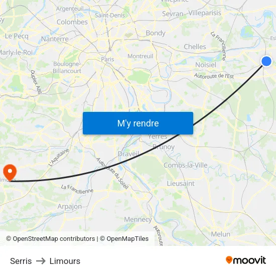 Serris to Limours map