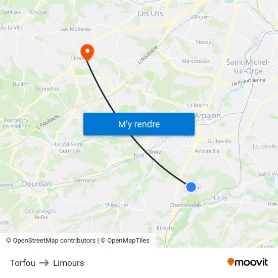 Torfou to Limours map