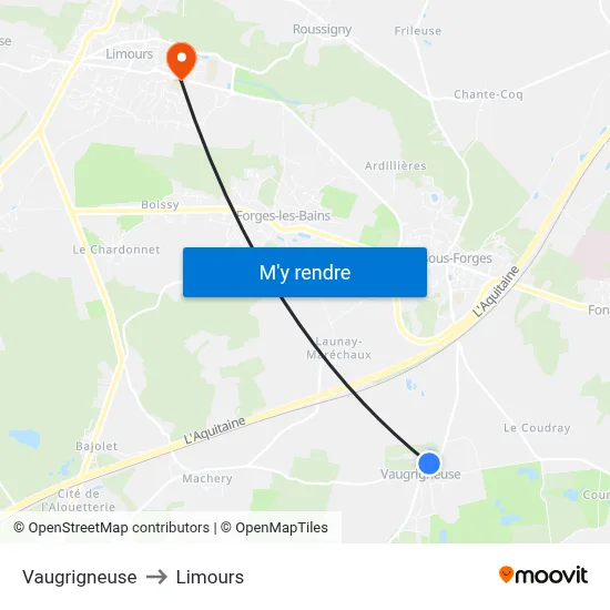 Vaugrigneuse to Limours map