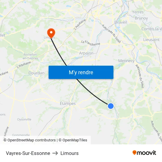 Vayres-Sur-Essonne to Limours map