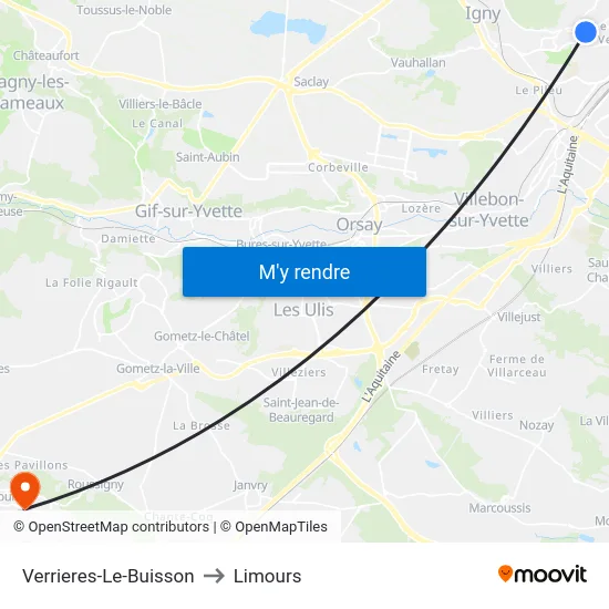 Verrieres-Le-Buisson to Limours map