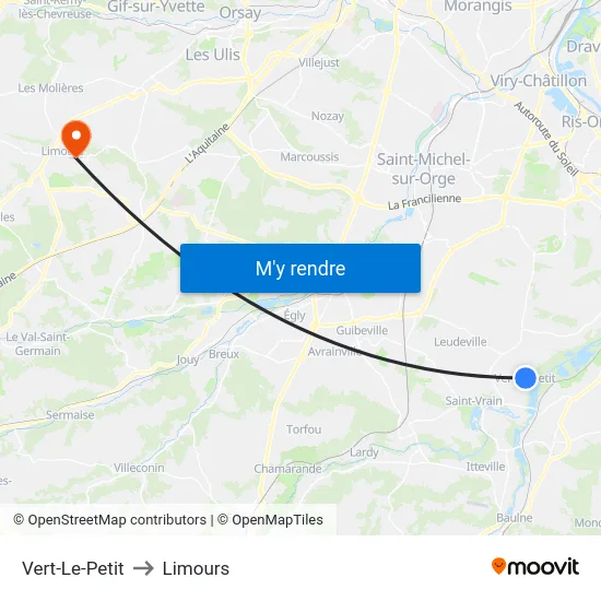 Vert-Le-Petit to Limours map