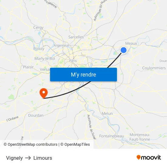 Vignely to Limours map