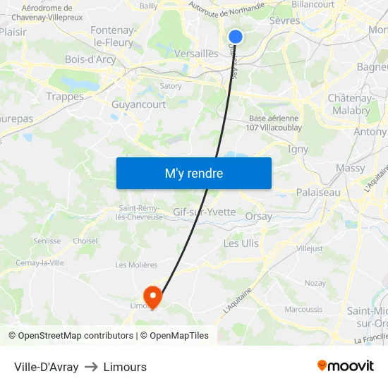 Ville-D'Avray to Limours map