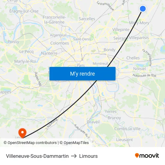Villeneuve-Sous-Dammartin to Limours map