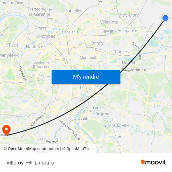 Villeroy to Limours map