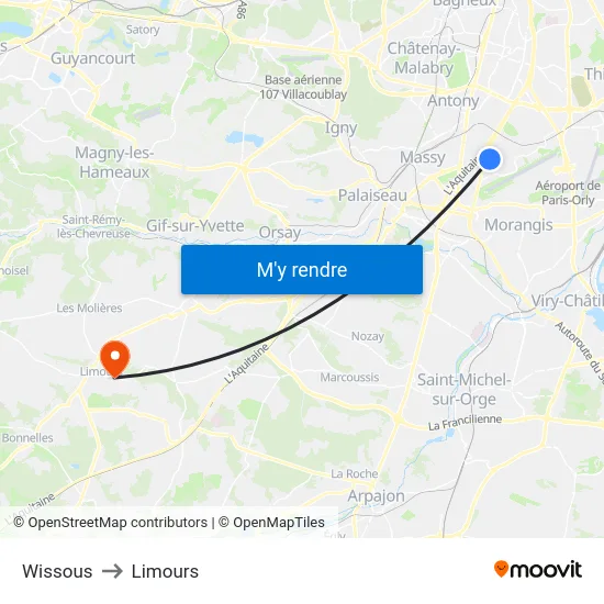 Wissous to Limours map