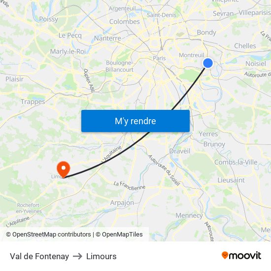 Val de Fontenay to Limours map