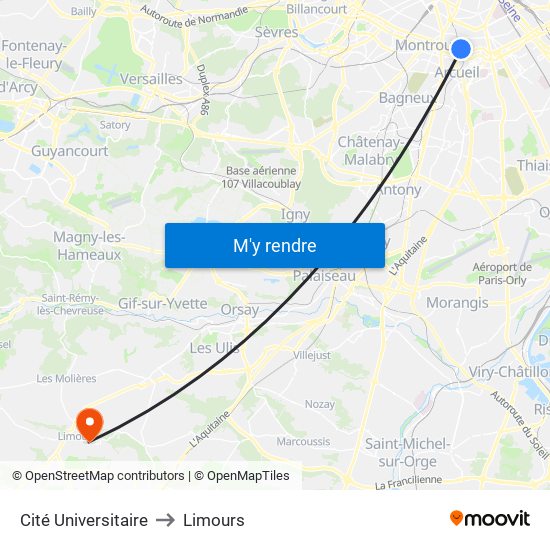 Cité Universitaire to Limours map