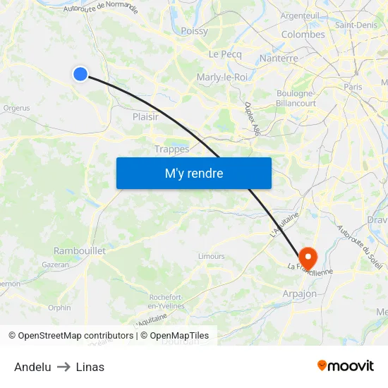 Andelu to Linas map