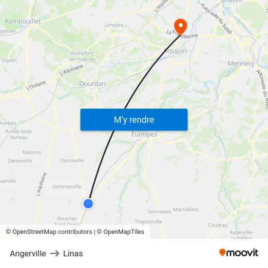 Angerville to Linas map
