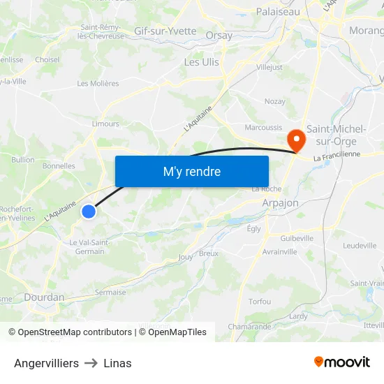 Angervilliers to Linas map