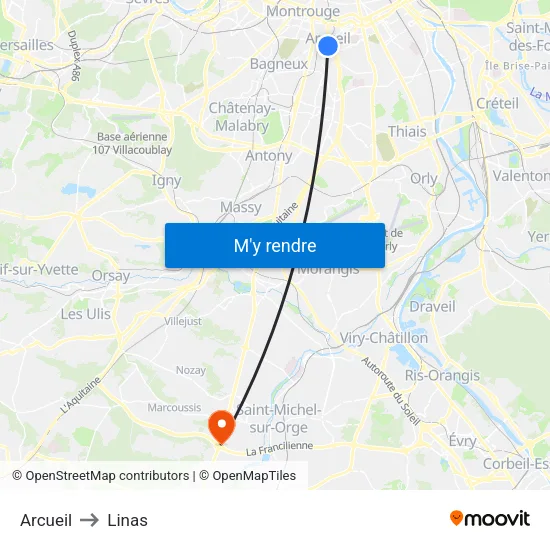 Arcueil to Linas map