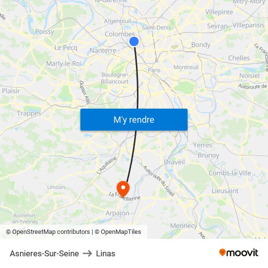 Asnieres-Sur-Seine to Linas map