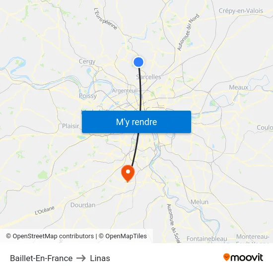 Baillet-En-France to Linas map
