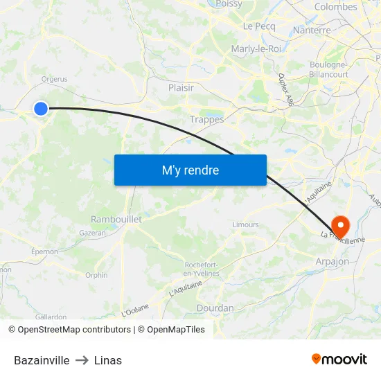 Bazainville to Linas map
