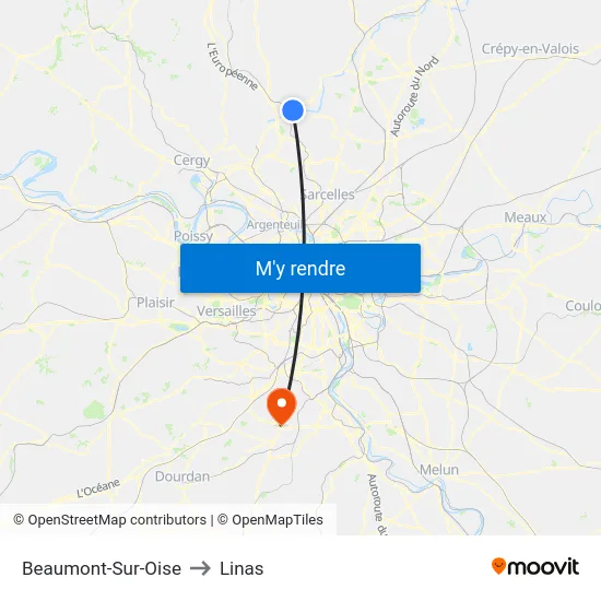 Beaumont-Sur-Oise to Linas map
