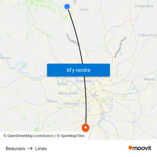 Beauvais to Linas map