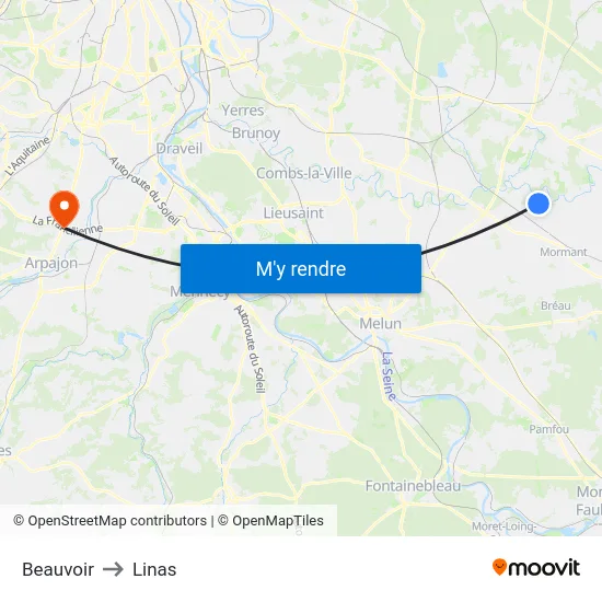 Beauvoir to Linas map