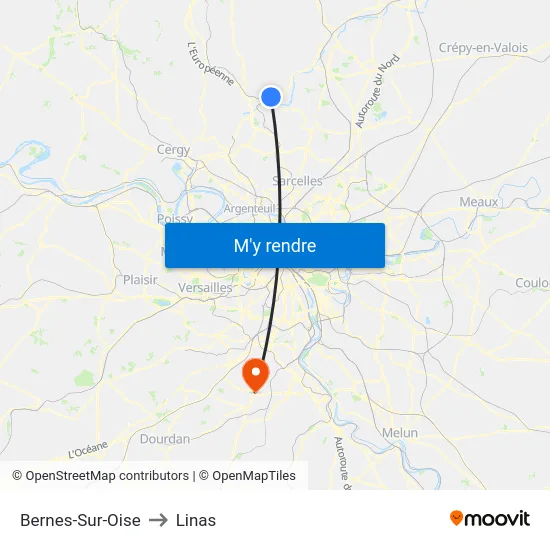 Bernes-Sur-Oise to Linas map