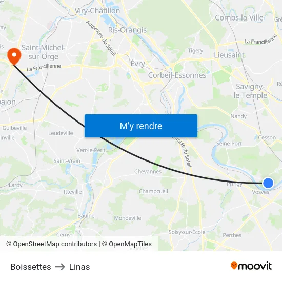 Boissettes to Linas map