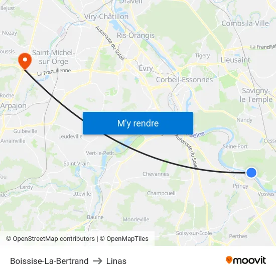 Boissise-La-Bertrand to Linas map