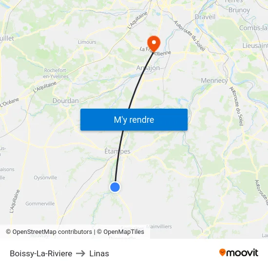 Boissy-La-Riviere to Linas map