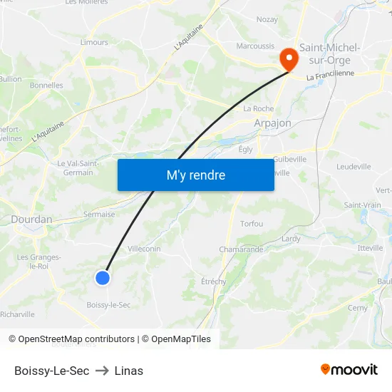 Boissy-Le-Sec to Linas map