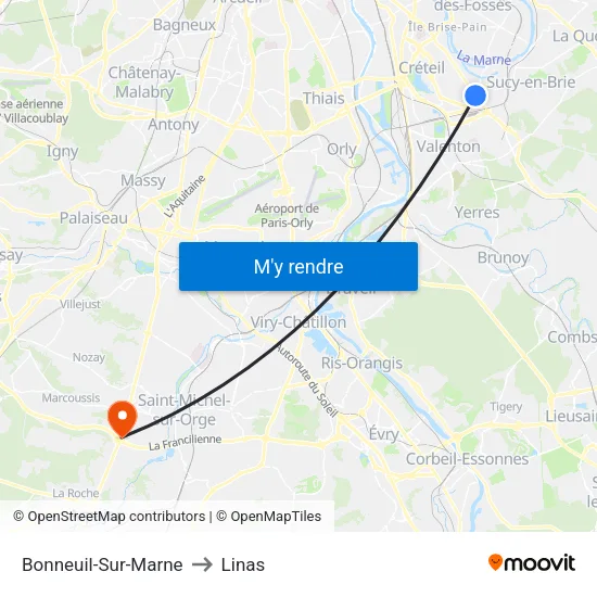 Bonneuil-Sur-Marne to Linas map