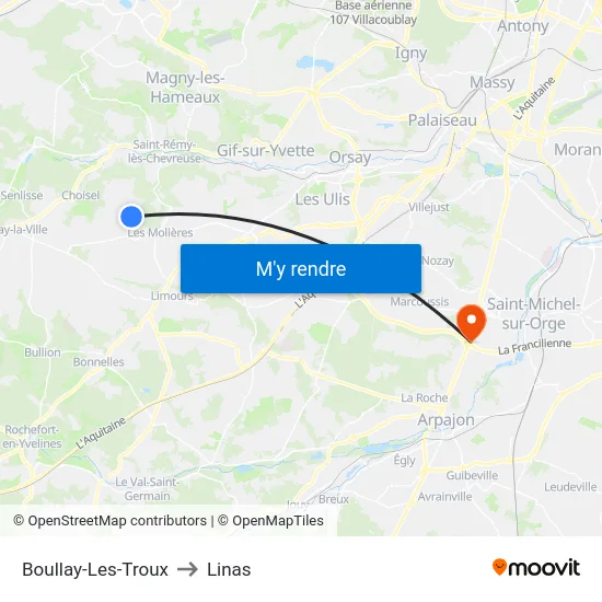 Boullay-Les-Troux to Linas map