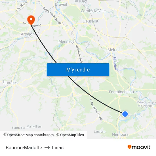 Bourron-Marlotte to Linas map