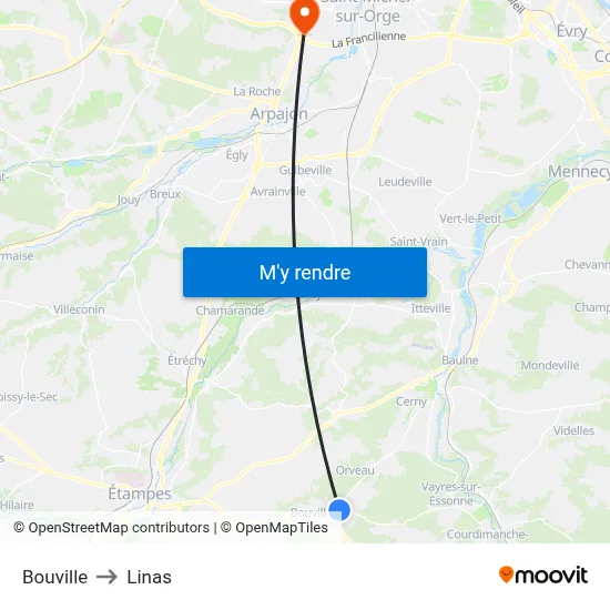 Bouville to Linas map