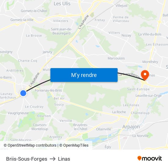 Briis-Sous-Forges to Linas map