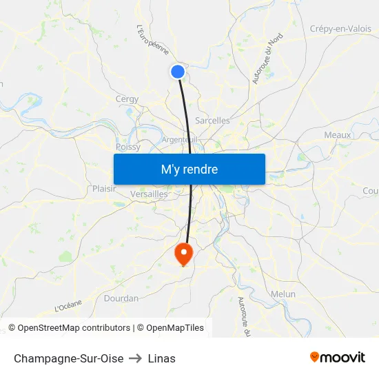 Champagne-Sur-Oise to Linas map