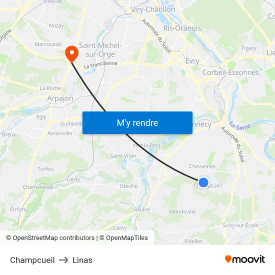 Champcueil to Linas map