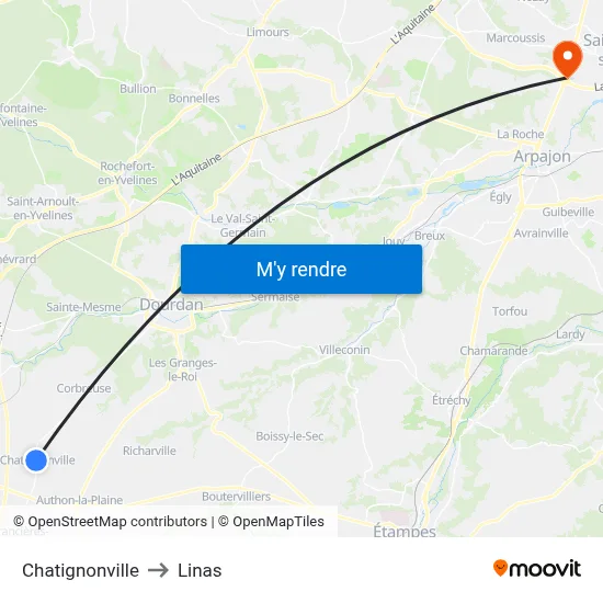 Chatignonville to Linas map