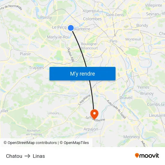 Chatou to Linas map