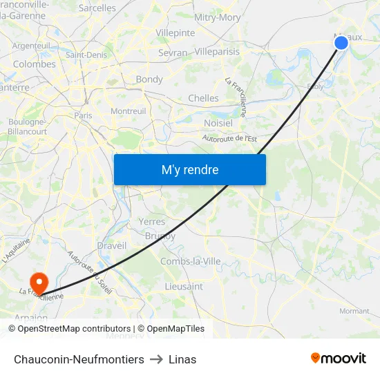 Chauconin-Neufmontiers to Linas map